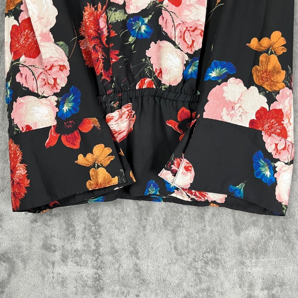 Worthington Floral Velvet Yoke Blouse Women’s L Multi Bell Sleeve Chic Romantic - Picture 6 of 9